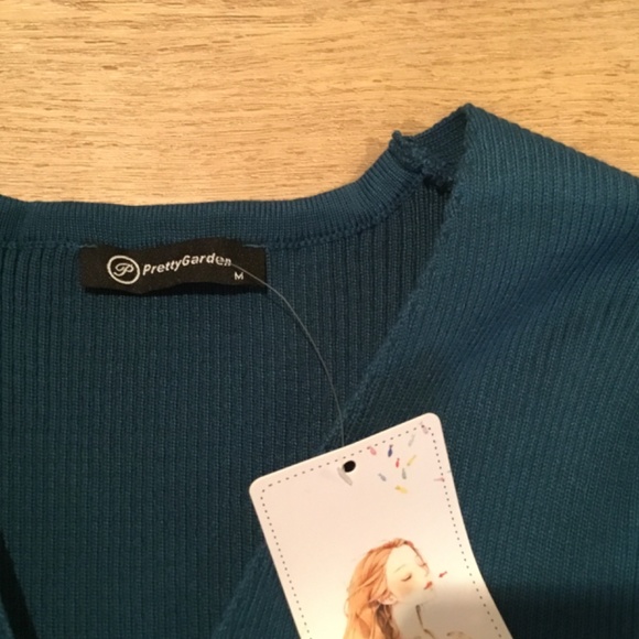 NWT Prettygarden Teal Long Sleeve Knit Midi Dress Size Medium - Picture 4 of 6